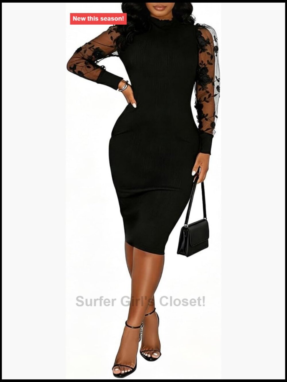 Women's Lace Sleeve Bodycon Midi Dress Formal Party Club Night Out